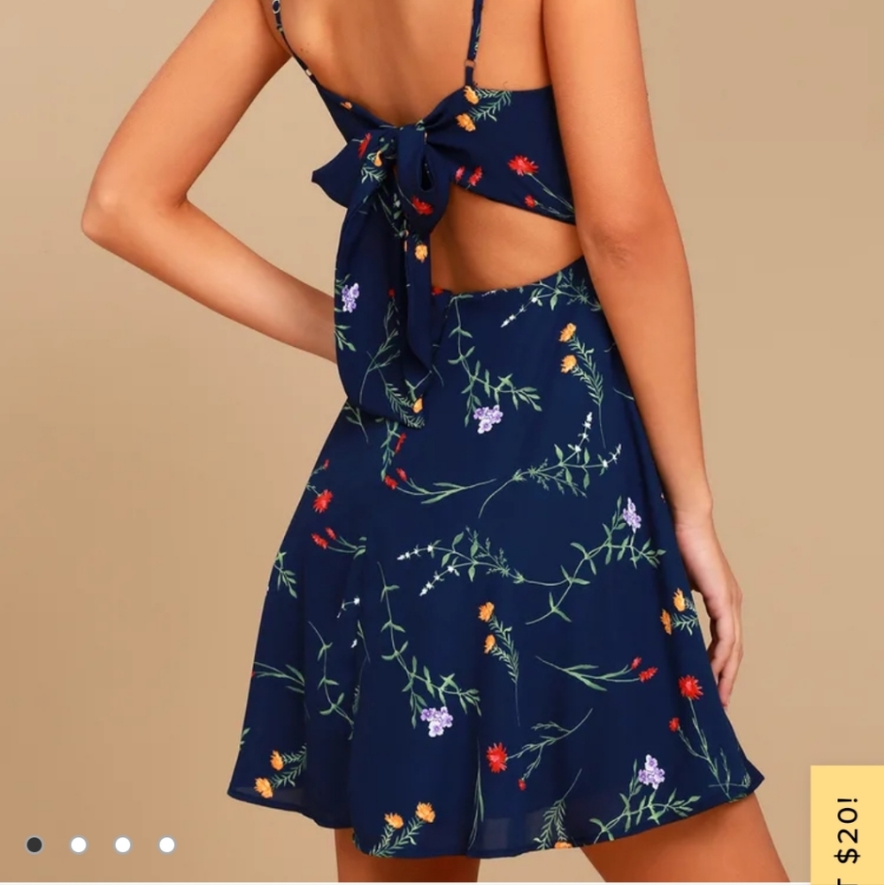 Flower of the Flock Navy Blue Floral Print Skater Dress